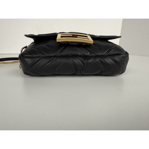 Fendi Mini Zucca Embossed Black Leather Baguette Satchel - Picture 7 of 16